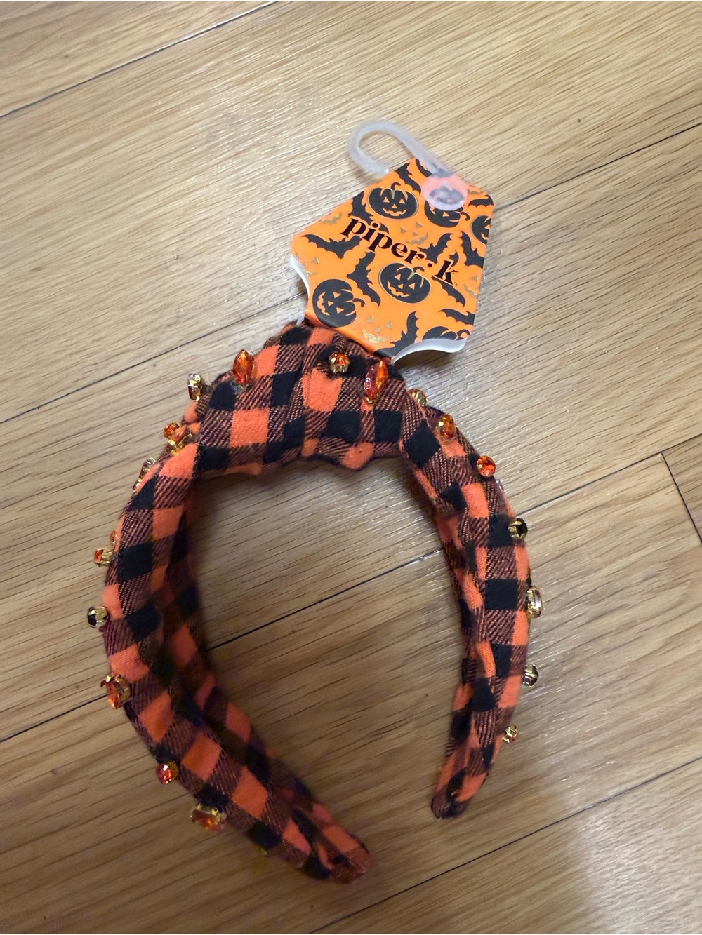 Piper & Friends Orange and Black Plaid Beaded Headband